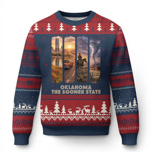 The Sooner State Pride Ugly Christmas Sweater Gift for Oklahomans TS12 Navy Red Print Your Wear