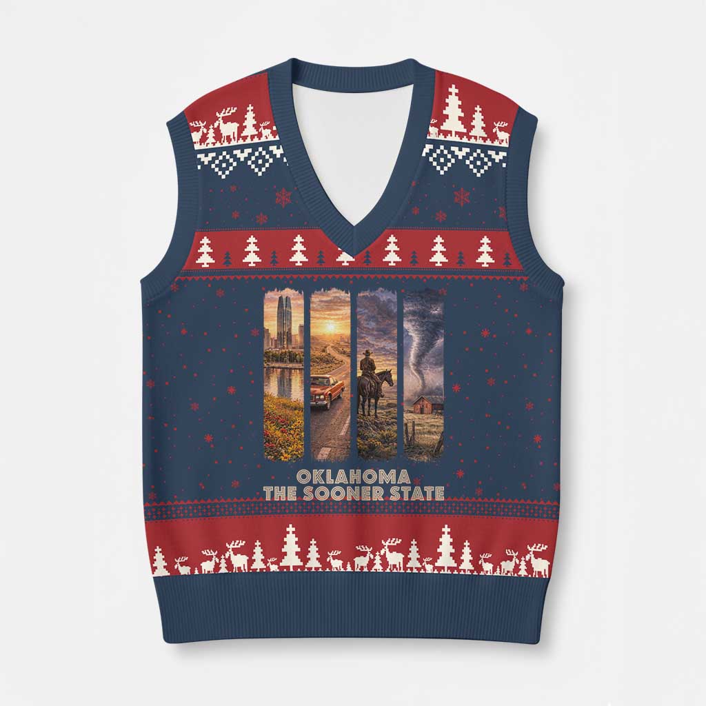 The Sooner State Pride V-Neck Knit Sweater Vest Gift for Oklahomans TS12 Navy Red Print Your Wear
