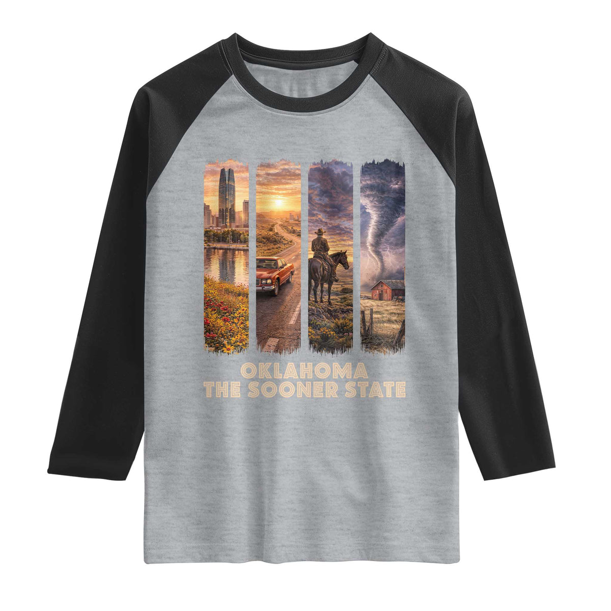 The Sooner State Pride Raglan Shirt Gift for Oklahomans TS12 Heather Gray Black Print Your Wear