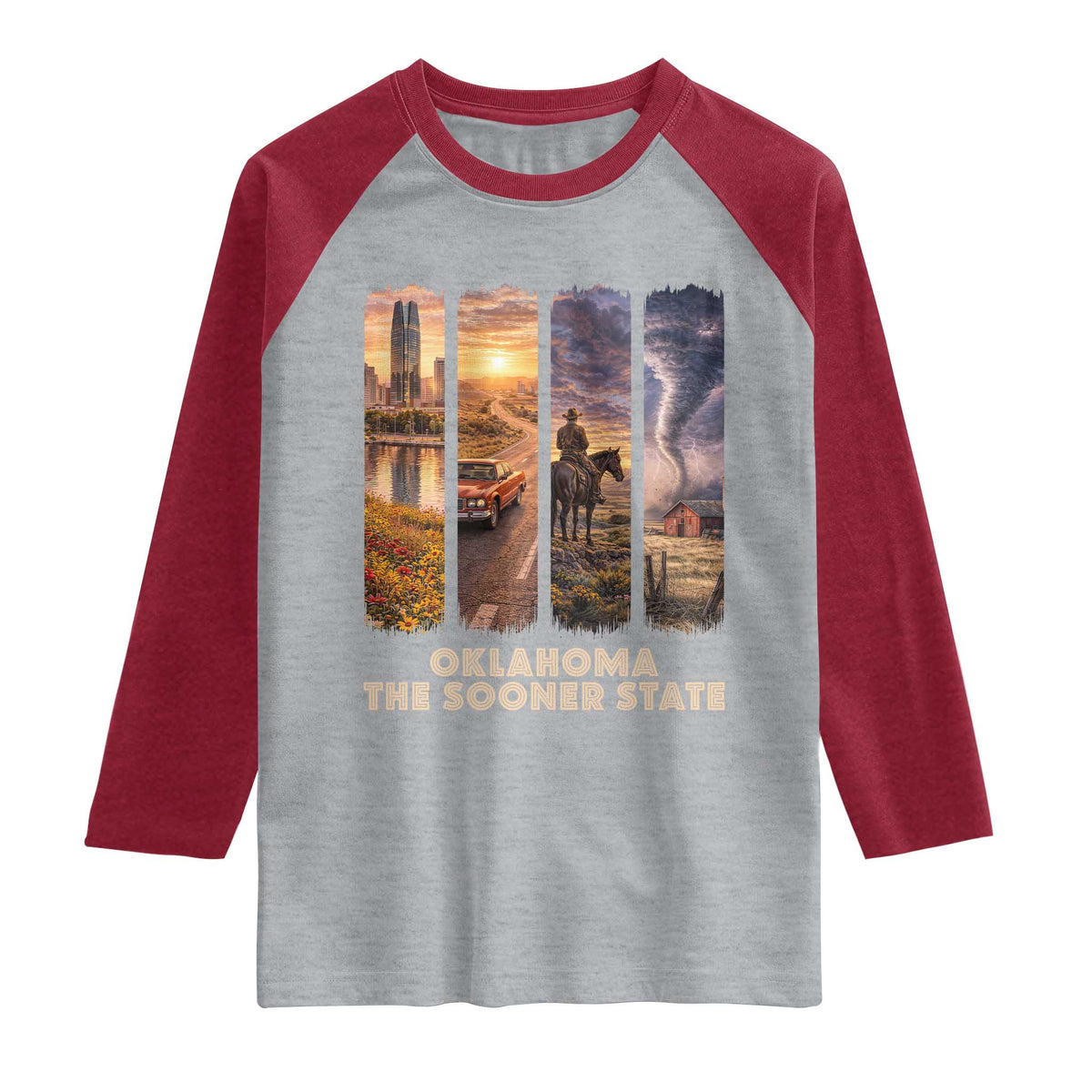 The Sooner State Pride Raglan Shirt Gift for Oklahomans TS12 Heather Gray Heather Red Print Your Wear