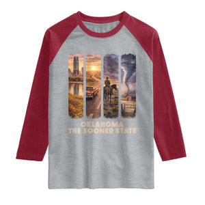 The Sooner State Pride Raglan Shirt Gift for Oklahomans TS12 Heather Gray Heather Red Print Your Wear
