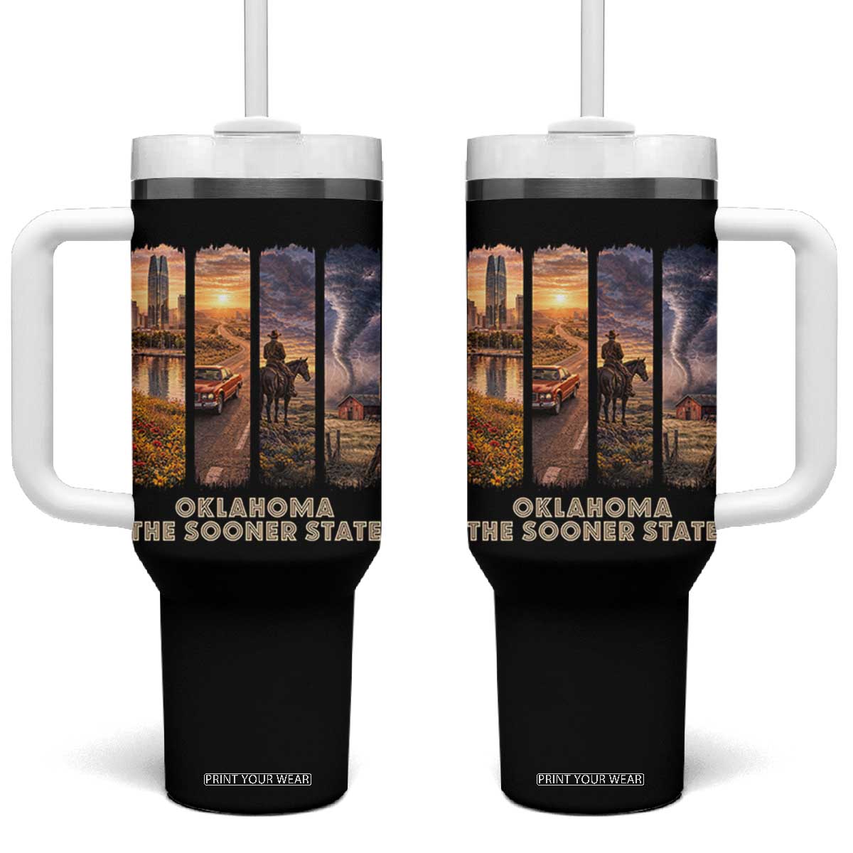 The Sooner State Pride Tumbler With Handle Gift for Oklahomans TS12 One Size: 40 oz Black Print Your Wear