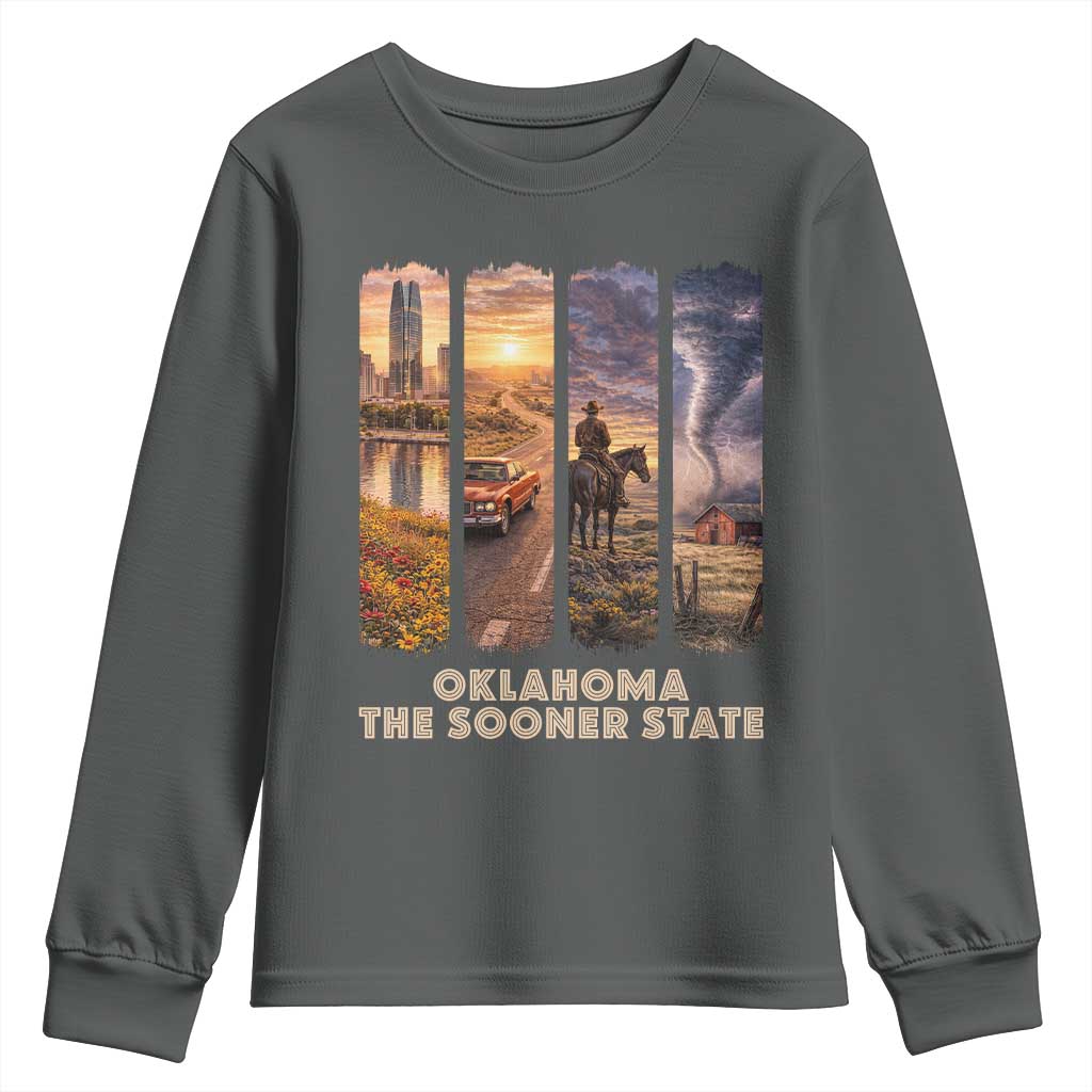 The Sooner State Pride Youth Sweatshirt Gift for Oklahomans TS12 Dark Heather Print Your Wear