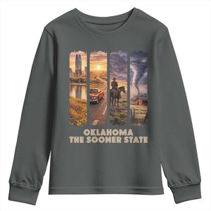 The Sooner State Pride Youth Sweatshirt Gift for Oklahomans TS12 Dark Heather Print Your Wear