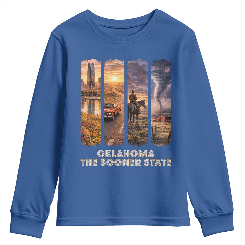 The Sooner State Pride Youth Sweatshirt Gift for Oklahomans TS12 Royal Blue Print Your Wear