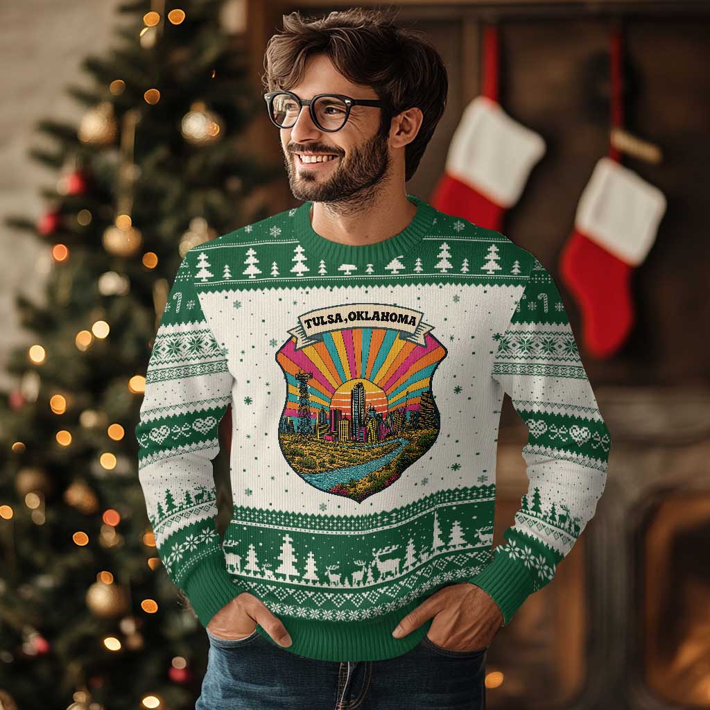 Route Highway 66 Tulsa Oklahoma Ugly Christmas Sweater Mother Road Travel Gift