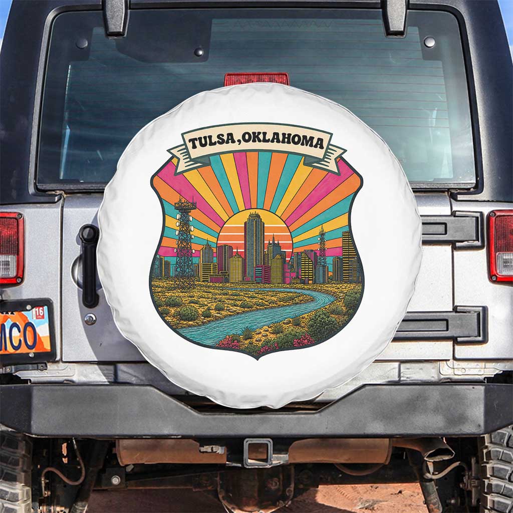 Route Highway 66 Tulsa Oklahoma Spare Tire Cover Mother Road Travel Gift TS12 No hole White Print Your Wear