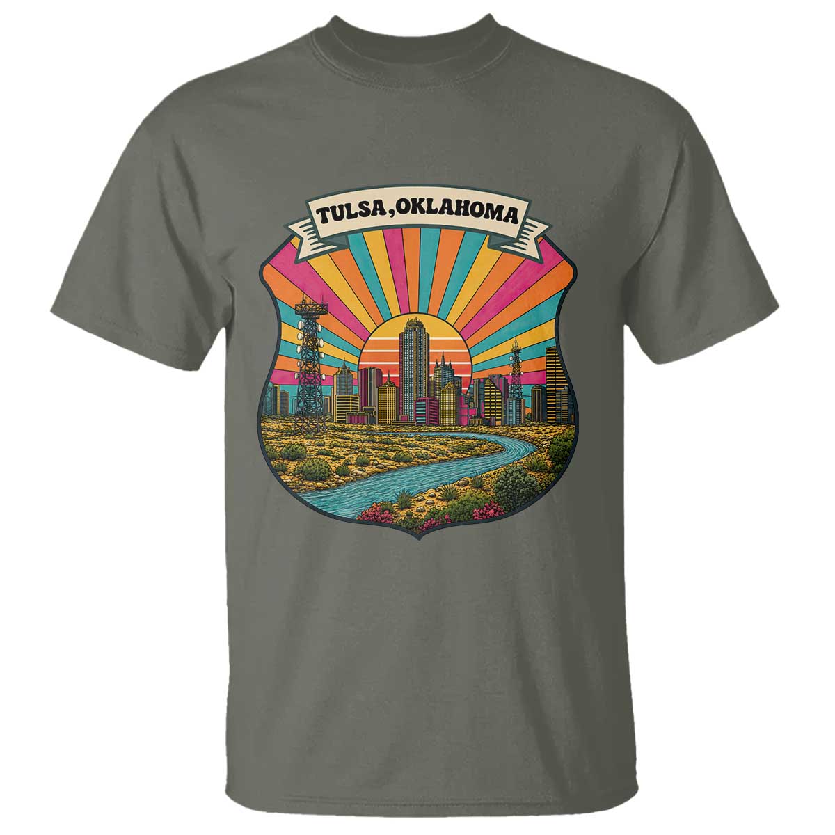 Route Highway 66 Tulsa Oklahoma T Shirt Mother Road Travel Gift TS12 Military Green Print Your Wear