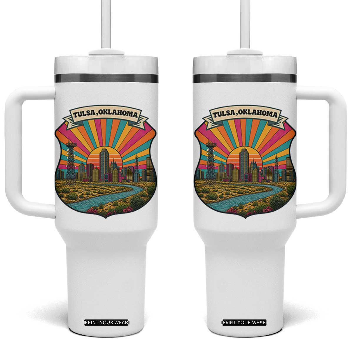 Route Highway 66 Tulsa Oklahoma Tumbler With Handle Mother Road Travel Gift TS12 One Size: 40 oz White Print Your Wear