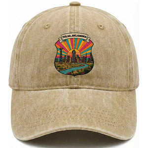 Route Highway 66 Tulsa Oklahoma Washed Cotton Baseball Cap Mother Road Travel Gift