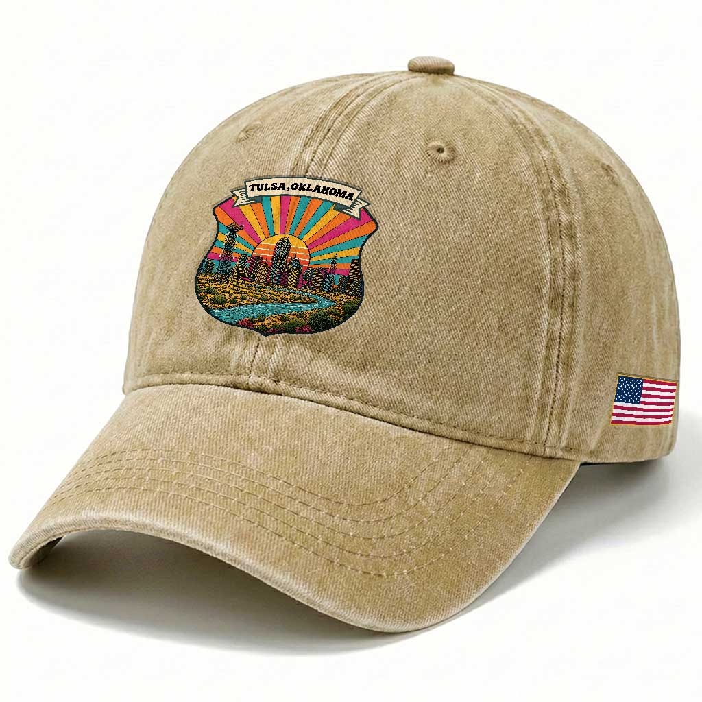 Route Highway 66 Tulsa Oklahoma Washed Cotton Baseball Cap Mother Road Travel Gift