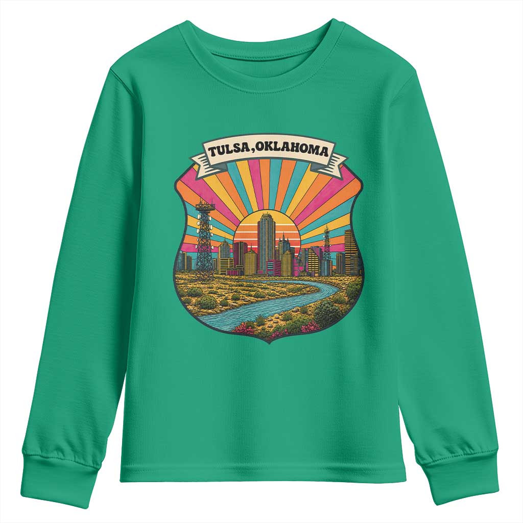 Route Highway 66 Tulsa Oklahoma Youth Sweatshirt Mother Road Travel Gift TS12 Irish Green Print Your Wear