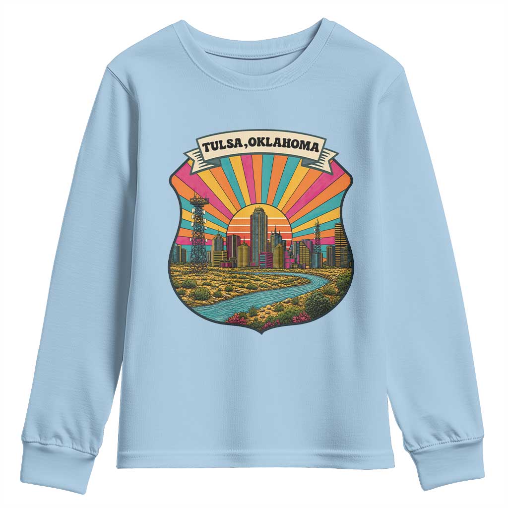 Route Highway 66 Tulsa Oklahoma Youth Sweatshirt Mother Road Travel Gift TS12 Light Blue Print Your Wear