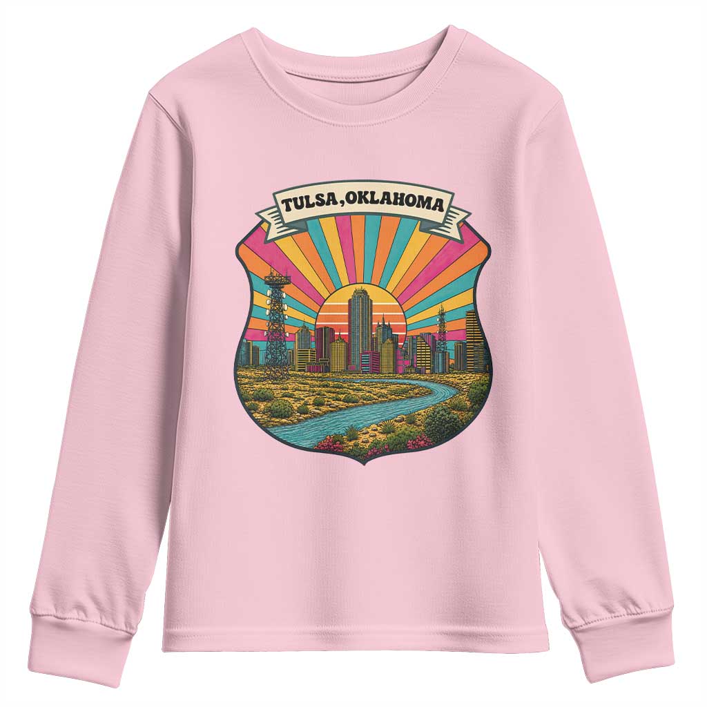Route Highway 66 Tulsa Oklahoma Youth Sweatshirt Mother Road Travel Gift TS12 Light Pink Print Your Wear