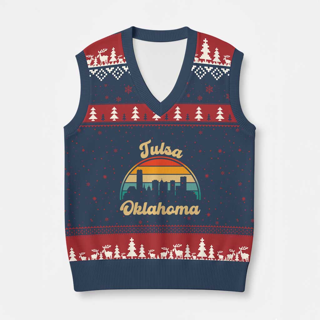 Vintage Tulsa Oklahoma Pride V-Neck Knit Sweater Vest Proud Oklahoman Gift TS12 Navy Red Print Your Wear