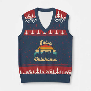 Vintage Tulsa Oklahoma Pride V-Neck Knit Sweater Vest Proud Oklahoman Gift TS12 Navy Red Print Your Wear