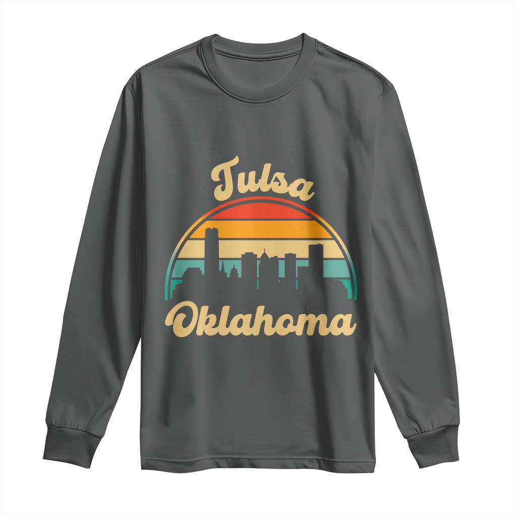 Vintage Tulsa Oklahoma Pride Long Sleeve Shirt Proud Oklahoman Gift TS12 Dark Heather Print Your Wear