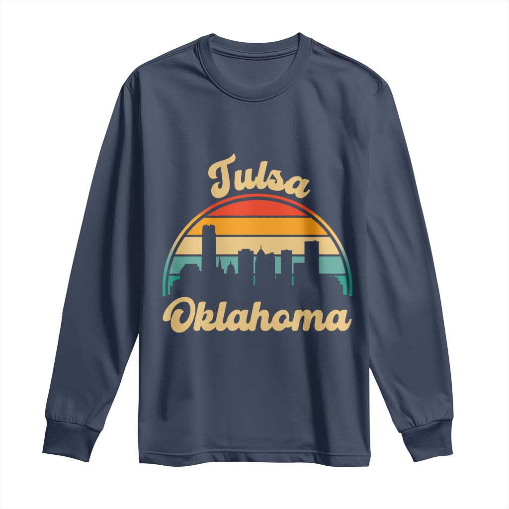 Vintage Tulsa Oklahoma Pride Long Sleeve Shirt Proud Oklahoman Gift TS12 Navy Print Your Wear