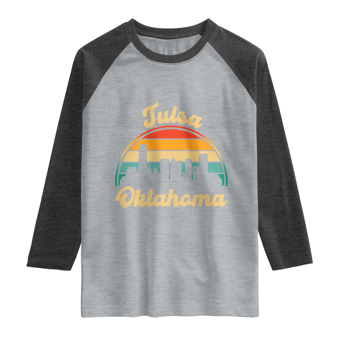 Vintage Tulsa Oklahoma Pride Raglan Shirt Proud Oklahoman Gift TS12 Heather Gray Heather Charcoal Print Your Wear