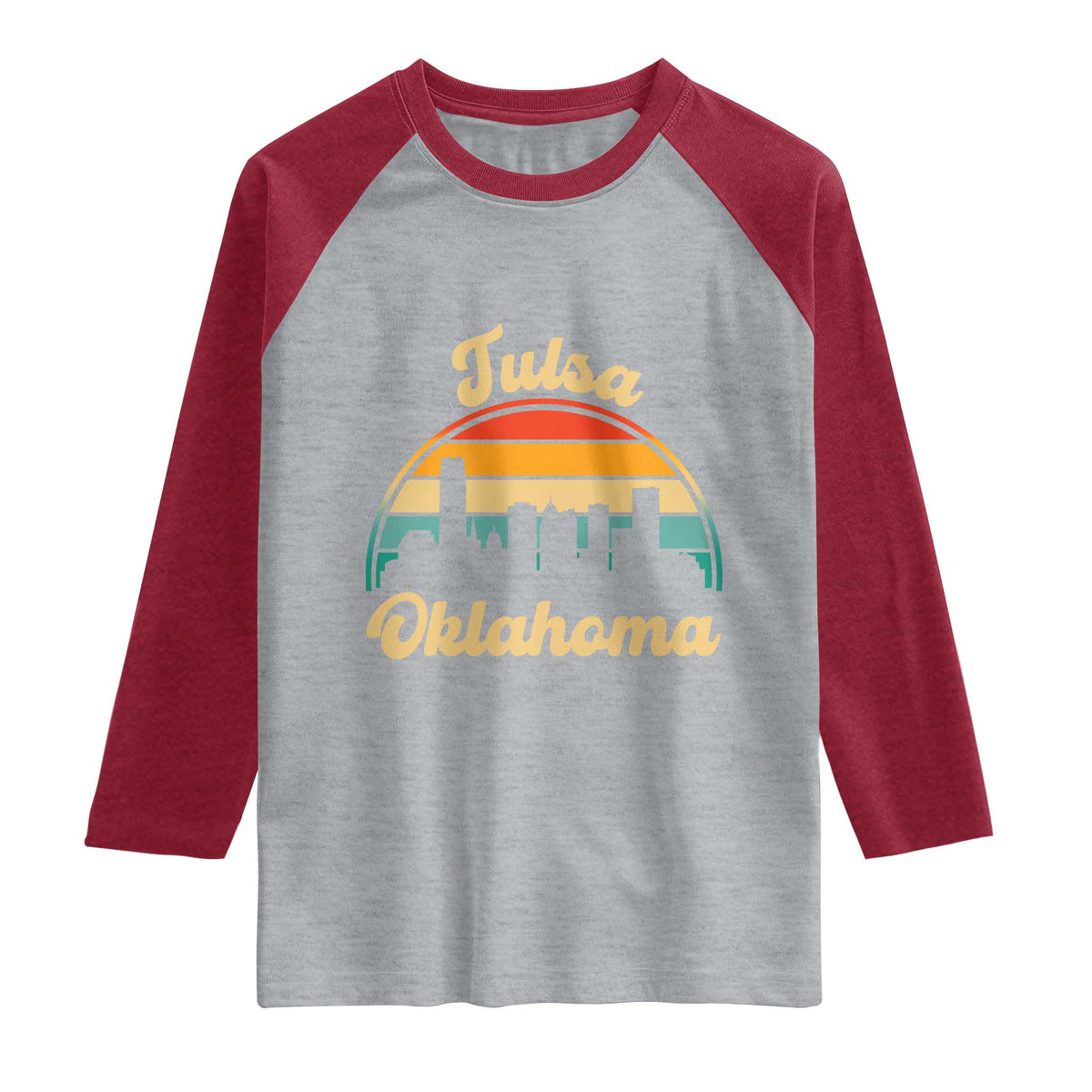 Vintage Tulsa Oklahoma Pride Raglan Shirt Proud Oklahoman Gift TS12 Heather Gray Heather Red Print Your Wear