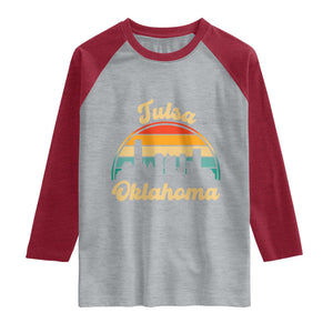 Vintage Tulsa Oklahoma Pride Raglan Shirt Proud Oklahoman Gift TS12 Heather Gray Heather Red Print Your Wear