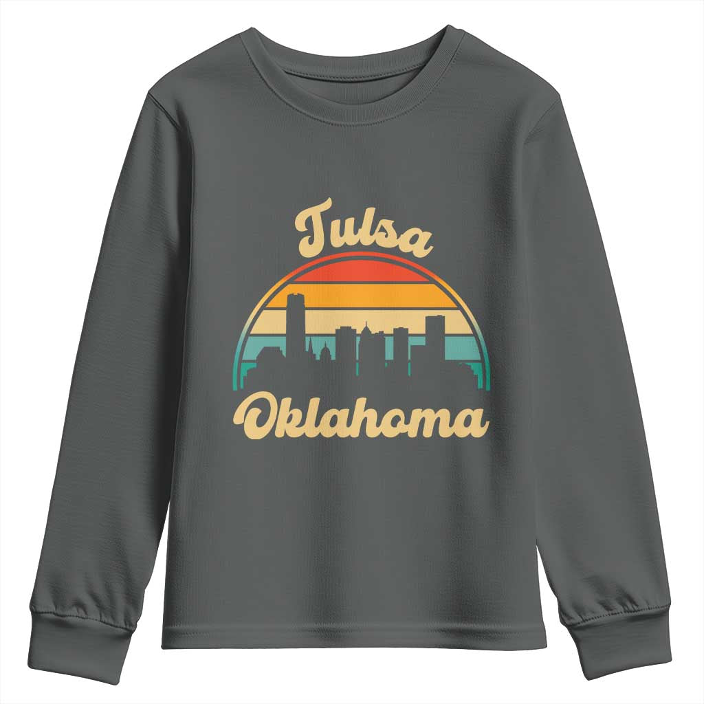 Vintage Tulsa Oklahoma Pride Youth Sweatshirt Proud Oklahoman Gift TS12 Dark Heather Print Your Wear