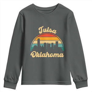 Vintage Tulsa Oklahoma Pride Youth Sweatshirt Proud Oklahoman Gift TS12 Dark Heather Print Your Wear