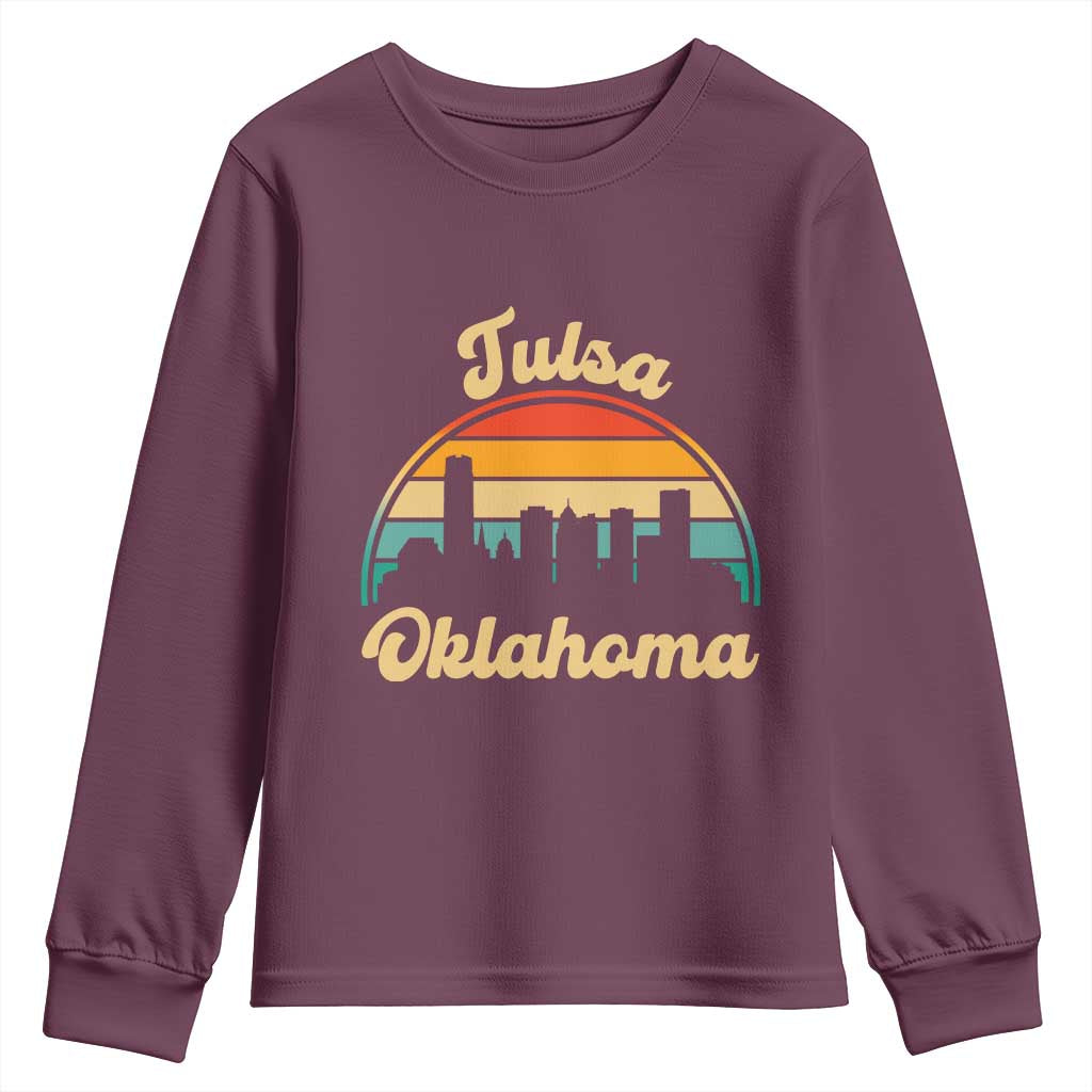 Vintage Tulsa Oklahoma Pride Youth Sweatshirt Proud Oklahoman Gift TS12 Maroon Print Your Wear