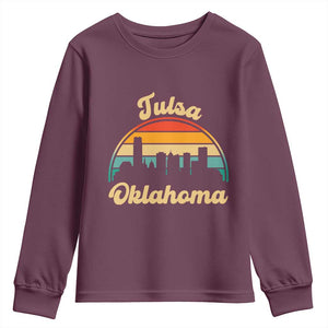 Vintage Tulsa Oklahoma Pride Youth Sweatshirt Proud Oklahoman Gift TS12 Maroon Print Your Wear