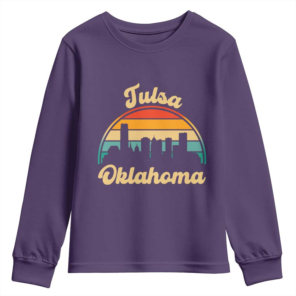 Vintage Tulsa Oklahoma Pride Youth Sweatshirt Proud Oklahoman Gift TS12 Purple Print Your Wear