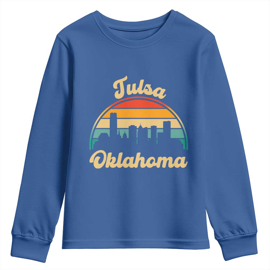 Vintage Tulsa Oklahoma Pride Youth Sweatshirt Proud Oklahoman Gift TS12 Royal Blue Print Your Wear