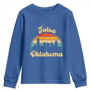 Vintage Tulsa Oklahoma Pride Youth Sweatshirt Proud Oklahoman Gift TS12 Royal Blue Print Your Wear