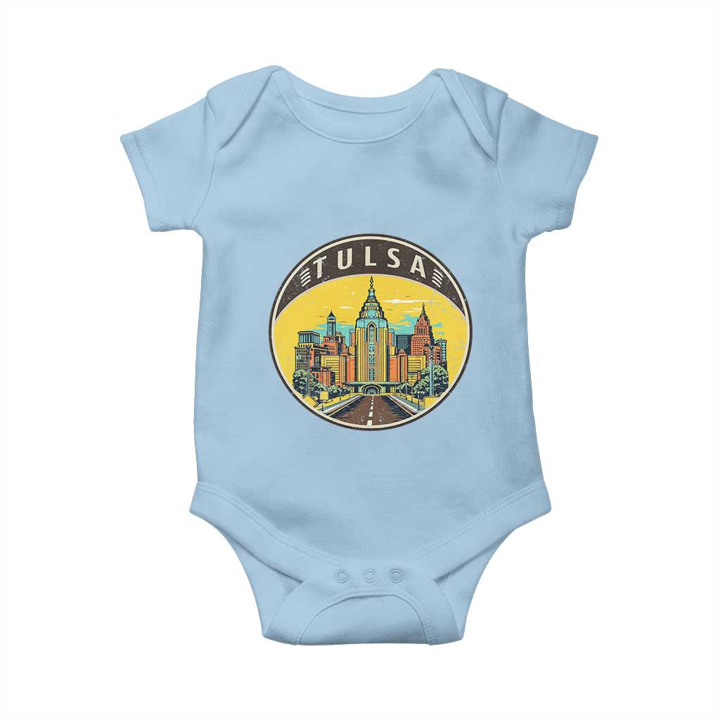 Vintage Tulsa Oklahoma Cityscape Pride Baby Onesie TS12 Light Blue Print Your Wear
