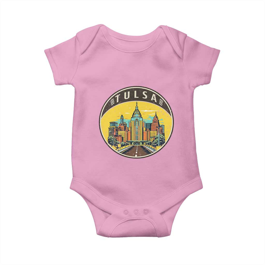 Vintage Tulsa Oklahoma Cityscape Pride Baby Onesie TS12 Light Pink Print Your Wear