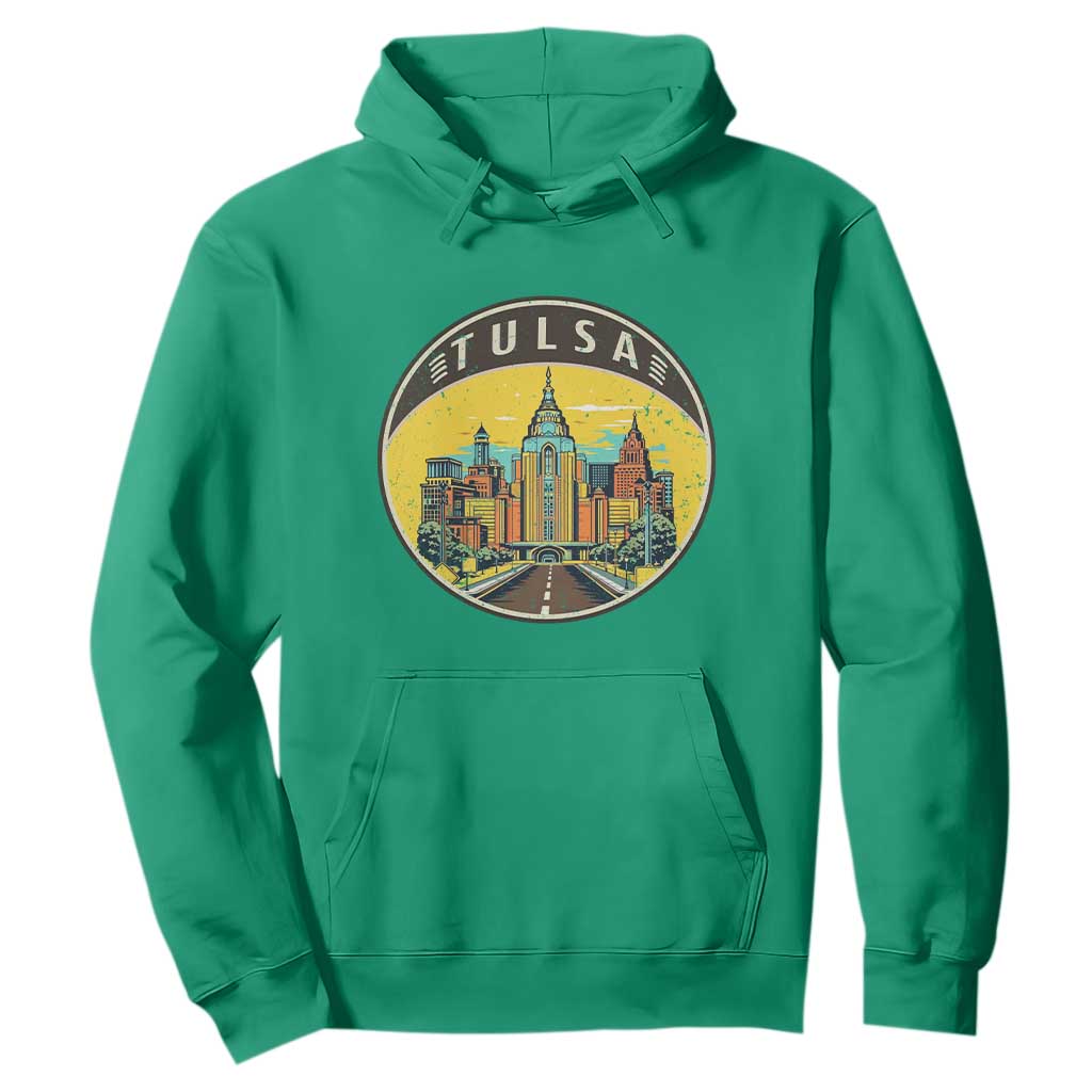 Vintage Tulsa Oklahoma Cityscape Pride Hoodie TS12 Irish Green Print Your Wear