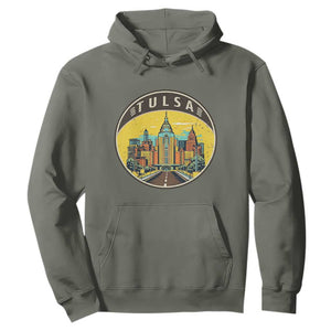 Vintage Tulsa Oklahoma Cityscape Pride Hoodie TS12 Military Green Print Your Wear