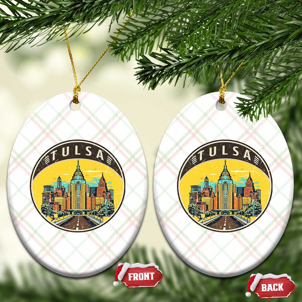 Vintage Tulsa Oklahoma Cityscape Pride Ceramic Ornament TS12 Print Your Wear
