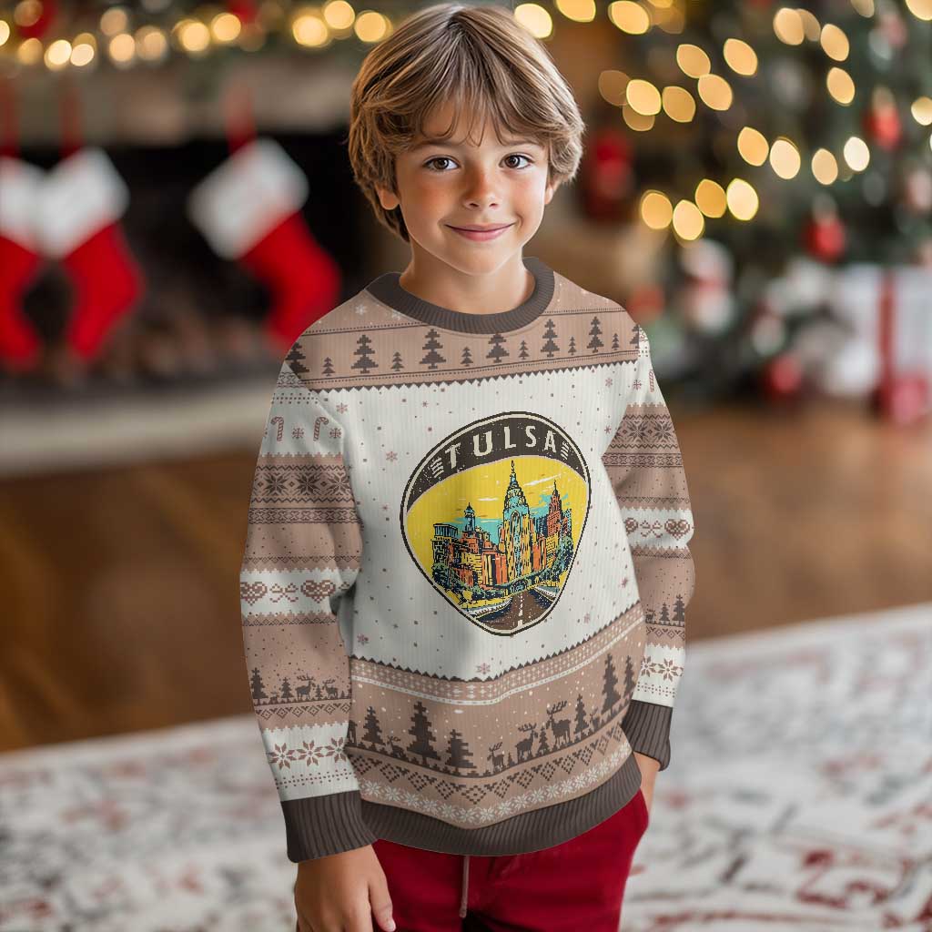 Vintage Tulsa Oklahoma Cityscape Pride Ugly Christmas Sweater TS12 Mocha Mousse Print Your Wear