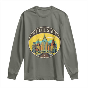 Vintage Tulsa Oklahoma Cityscape Pride Long Sleeve Shirt TS12 Military Green Print Your Wear