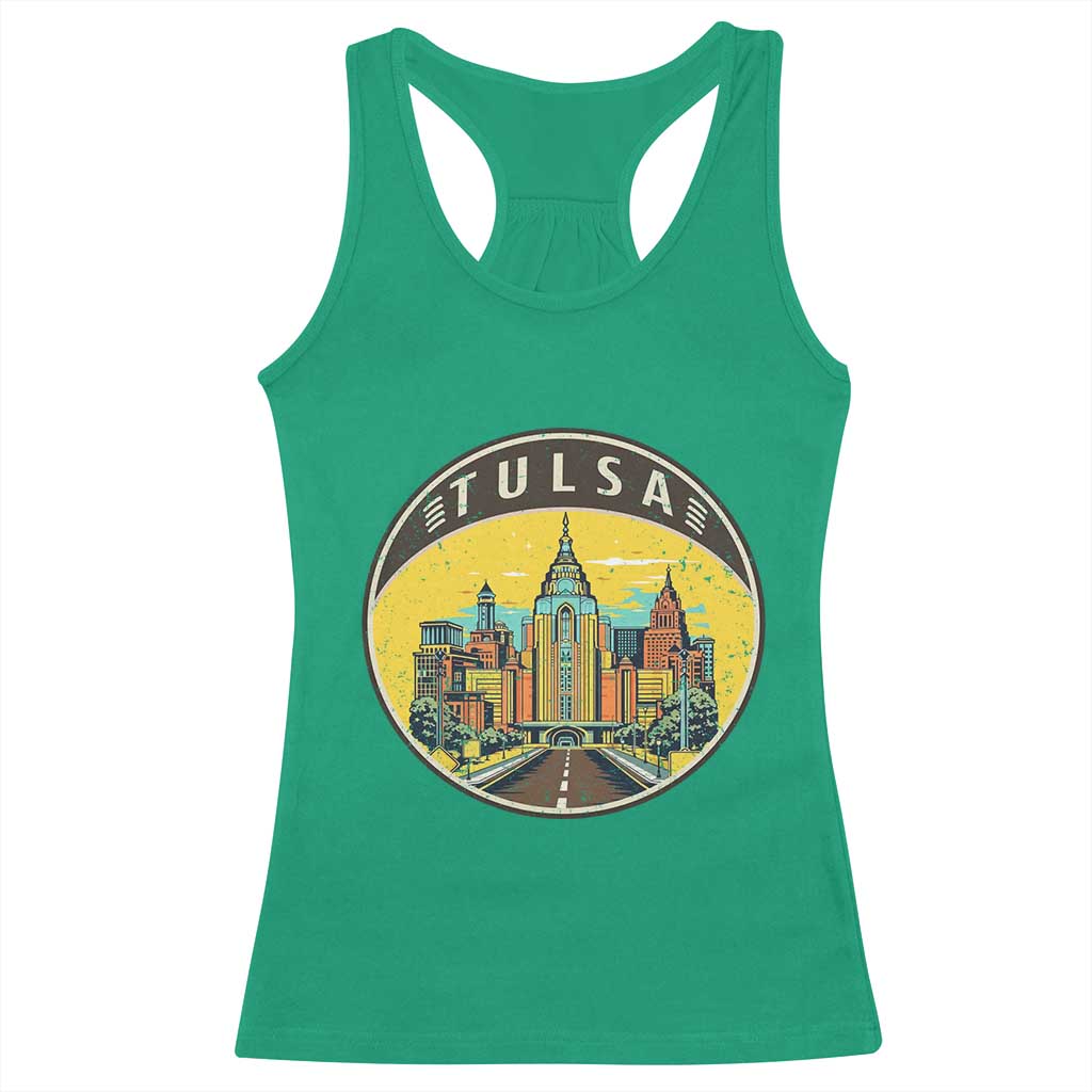 Vintage Tulsa Oklahoma Cityscape Pride Racerback Tank Top TS12 Irish Green Print Your Wear