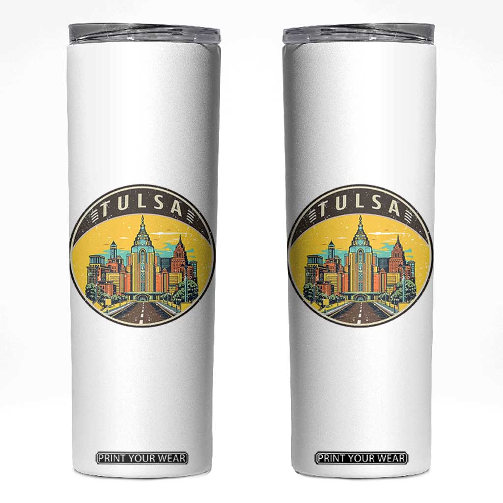 Vintage Tulsa Oklahoma Cityscape Pride Skinny Tumbler TS12 White Print Your Wear