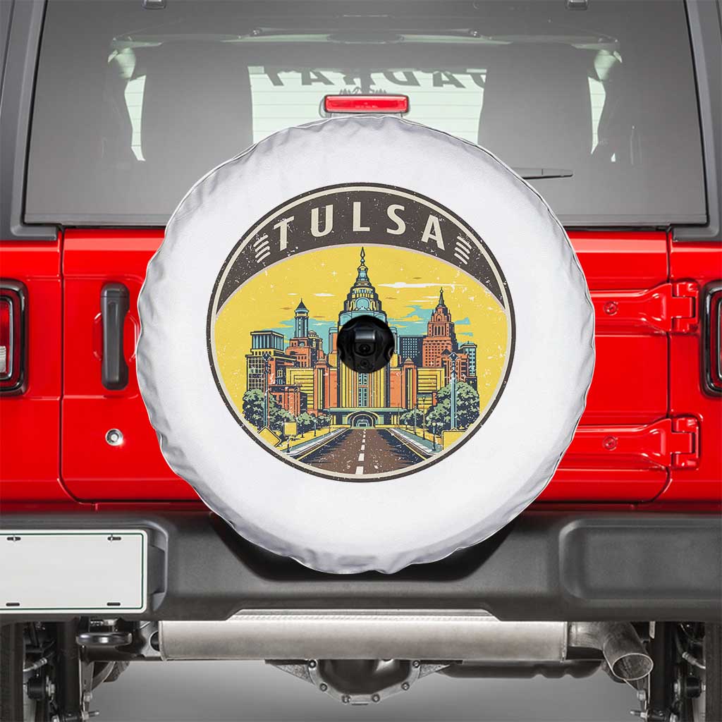 Vintage Tulsa Oklahoma Cityscape Pride Spare Tire Cover TS12 White Print Your Wear