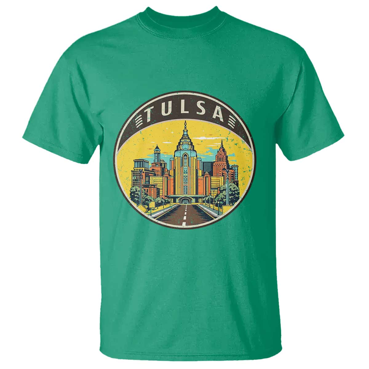Vintage Tulsa Oklahoma Cityscape Pride T Shirt TS12 Irish Green Print Your Wear