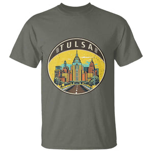 Vintage Tulsa Oklahoma Cityscape Pride T Shirt TS12 Military Green Print Your Wear