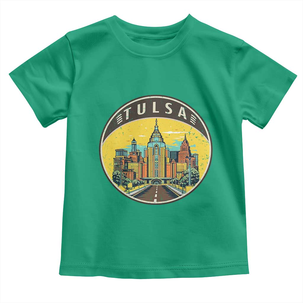 Vintage Tulsa Oklahoma Cityscape Pride Toddler T Shirt TS12 Irish Green Print Your Wear