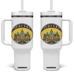 Vintage Tulsa Oklahoma Cityscape Pride Tumbler With Handle TS12 One Size: 40 oz White Print Your Wear