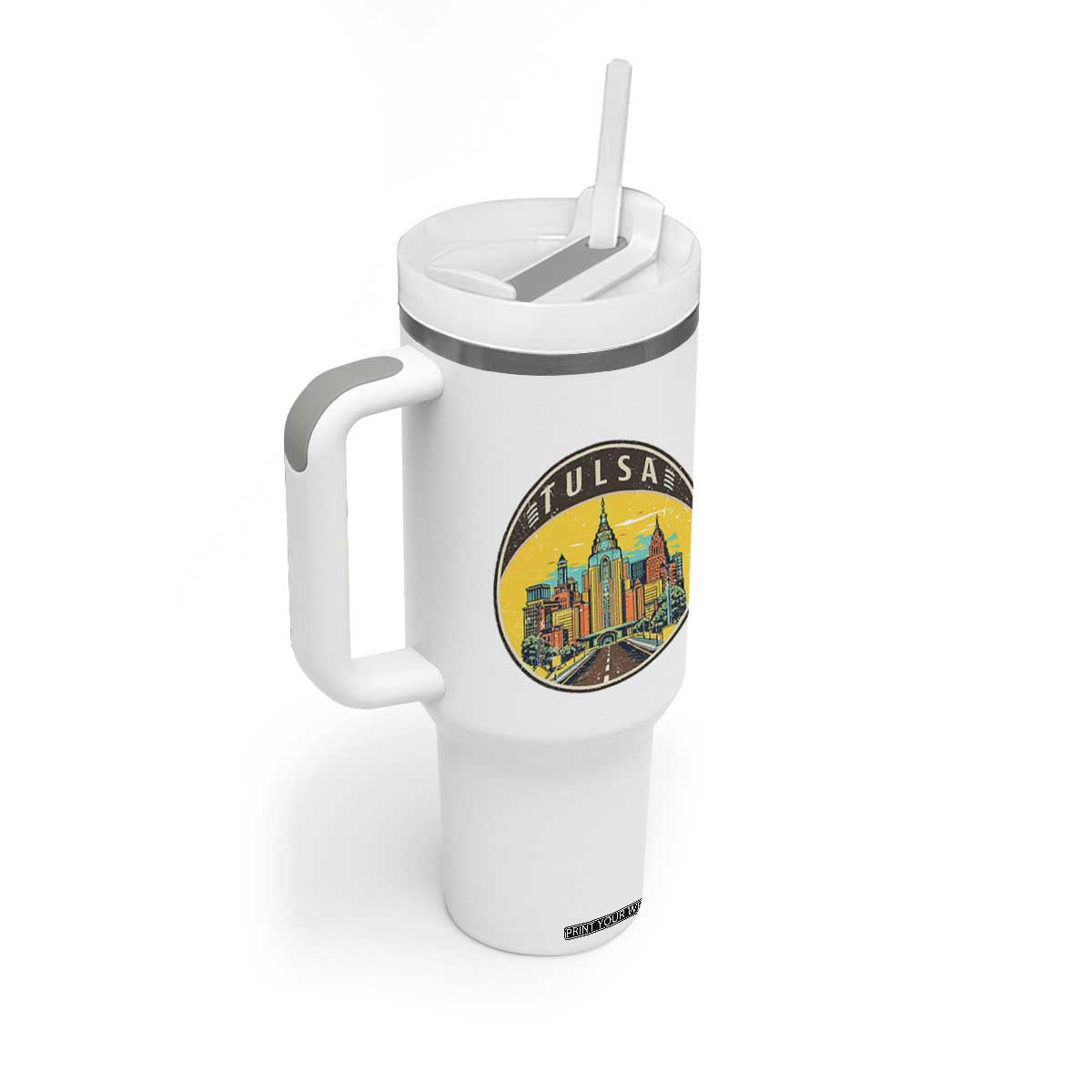 Vintage Tulsa Oklahoma Cityscape Pride Tumbler With Handle TS12 Print Your Wear