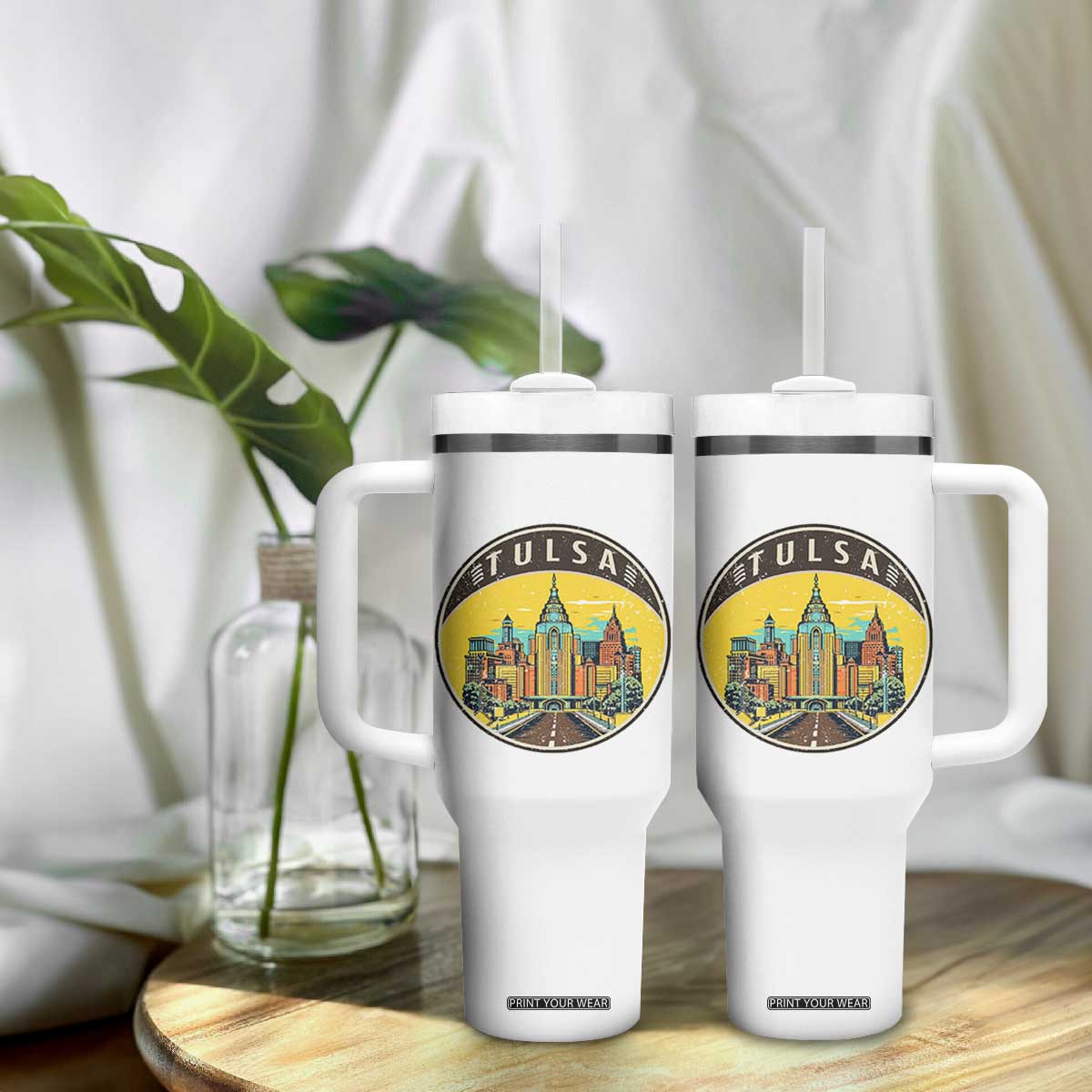 Vintage Tulsa Oklahoma Cityscape Pride Tumbler With Handle TS12 Print Your Wear