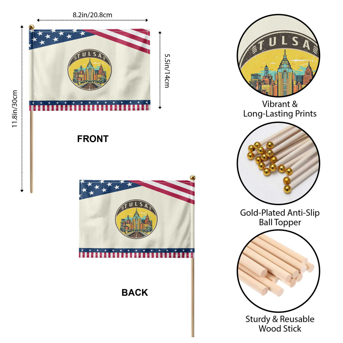 Vintage Tulsa Oklahoma Cityscape Pride Patriotic Handheld Flag TS12 Print Your Wear