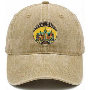 Vintage Tulsa Oklahoma Cityscape Pride Washed Cotton Baseball Cap TS12 Print Your Wear